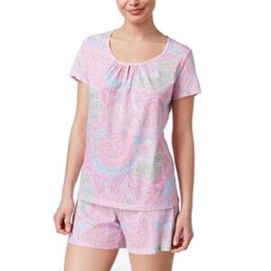 Lauren Ralph Lauren 2PC Pajama Set Womens Pink Floral Paisley Top Shorts‎ Sz M